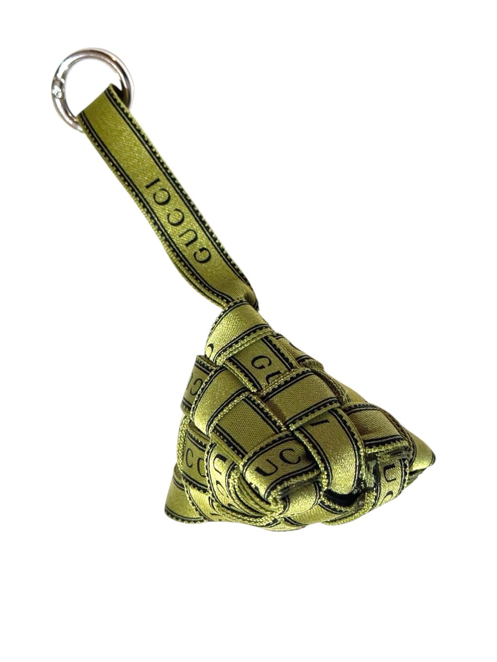 Gucci Green Grosgrain Ribbon Upcycled Rice Dumpling Keychain NEW